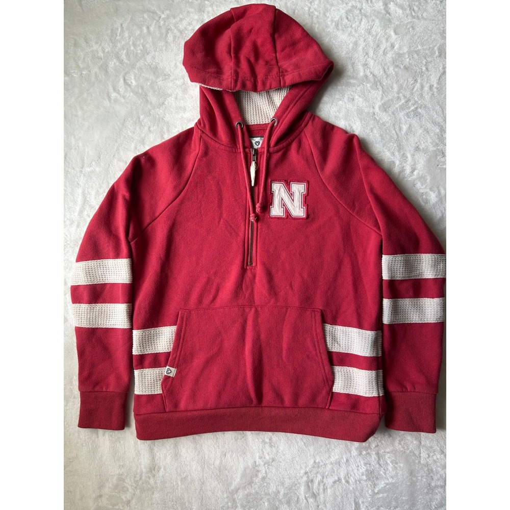 Colosseum Nebraska Cornhuskers Womens Red Waffle Stripe Quarter Zip Hoodie Small - Picture 1 of 5